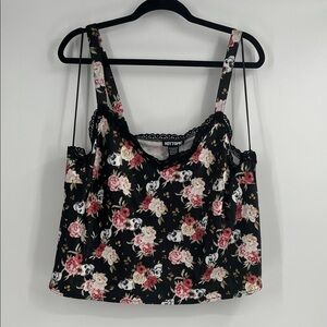 Hot Topic Black and Pink Floral Skull Tank Top Lace Trim Size 2 Plus